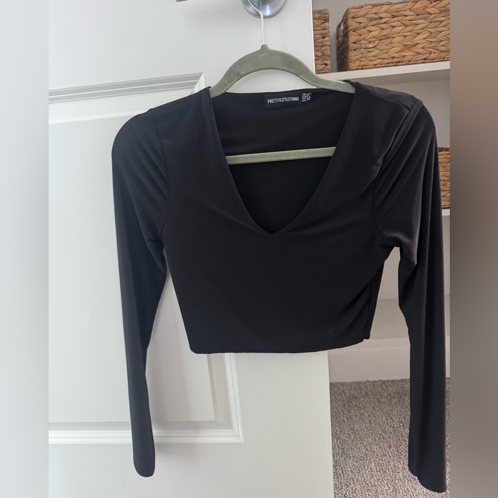 Pretty little thing, Crop Elegant Black Long Sleeve Women's Top